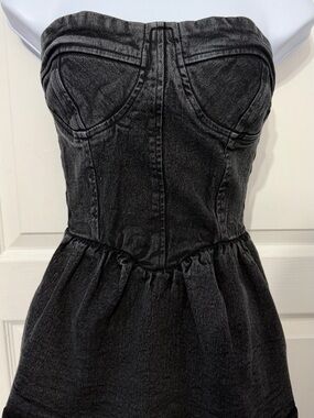 Strapless Black Denim Corset Crop Top